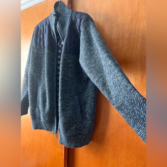 Mens Knitted Regular Fit Full Zip Sweater with Soft Brushed Flannel Lining - Picture 9 of 11